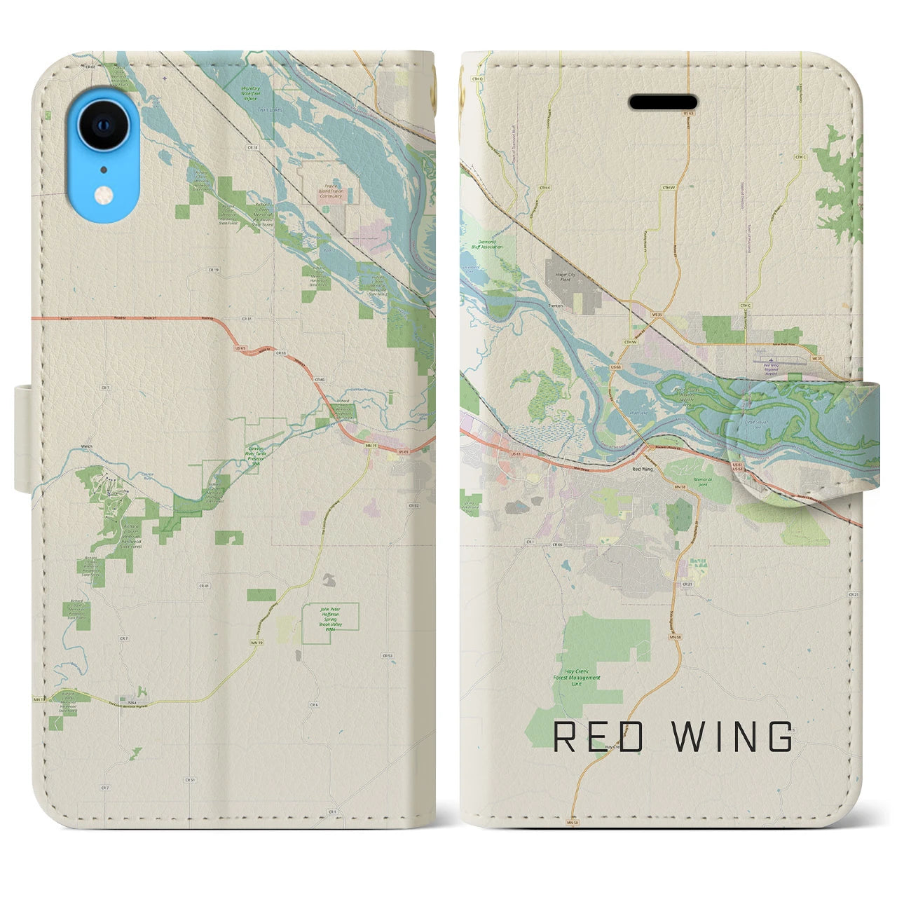 【レッドウイング】地図柄iPhoneケース（手帳両面タイプ・ナチュラル）iPhone XR 用