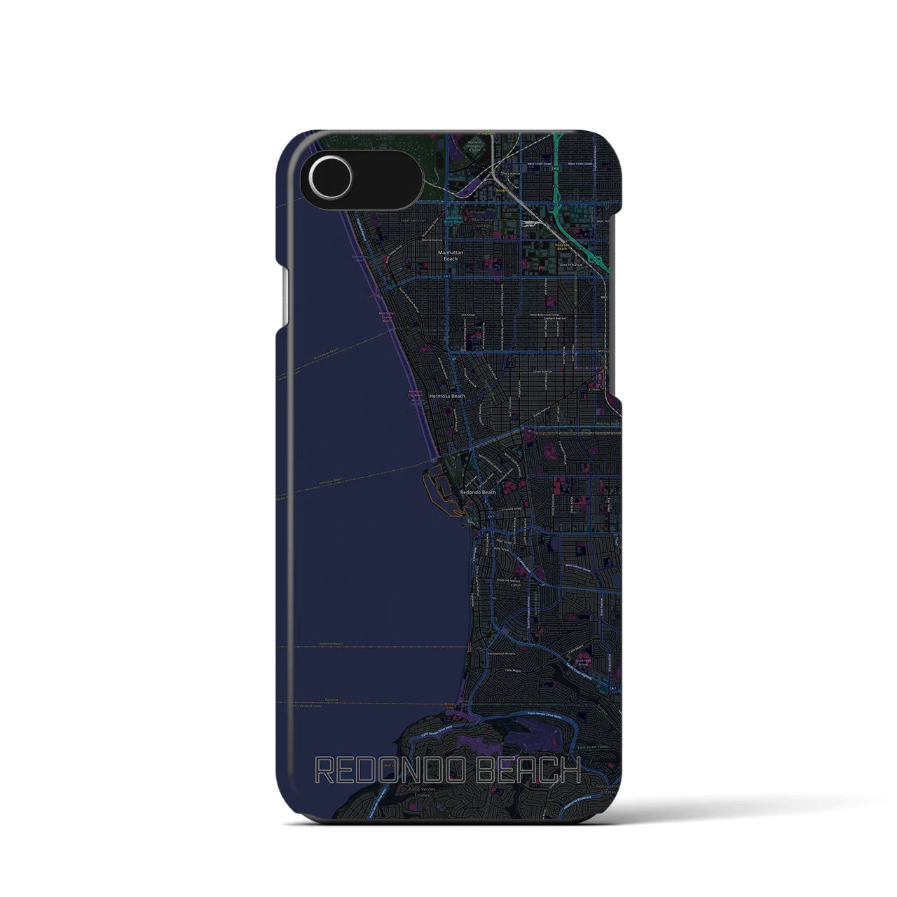 【レドンドビーチ】地図柄iPhoneケース（バックカバータイプ・ブラック）iPhone SE（第3 / 第2世代） / 8 / 7 / 6s / 6 用