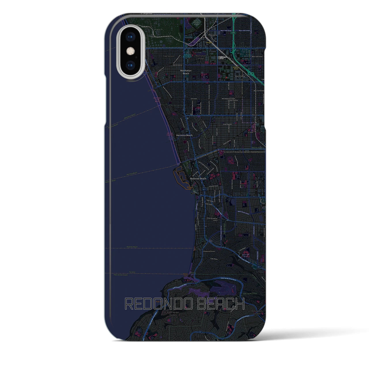 【レドンドビーチ】地図柄iPhoneケース（バックカバータイプ・ブラック）iPhone XS Max 用