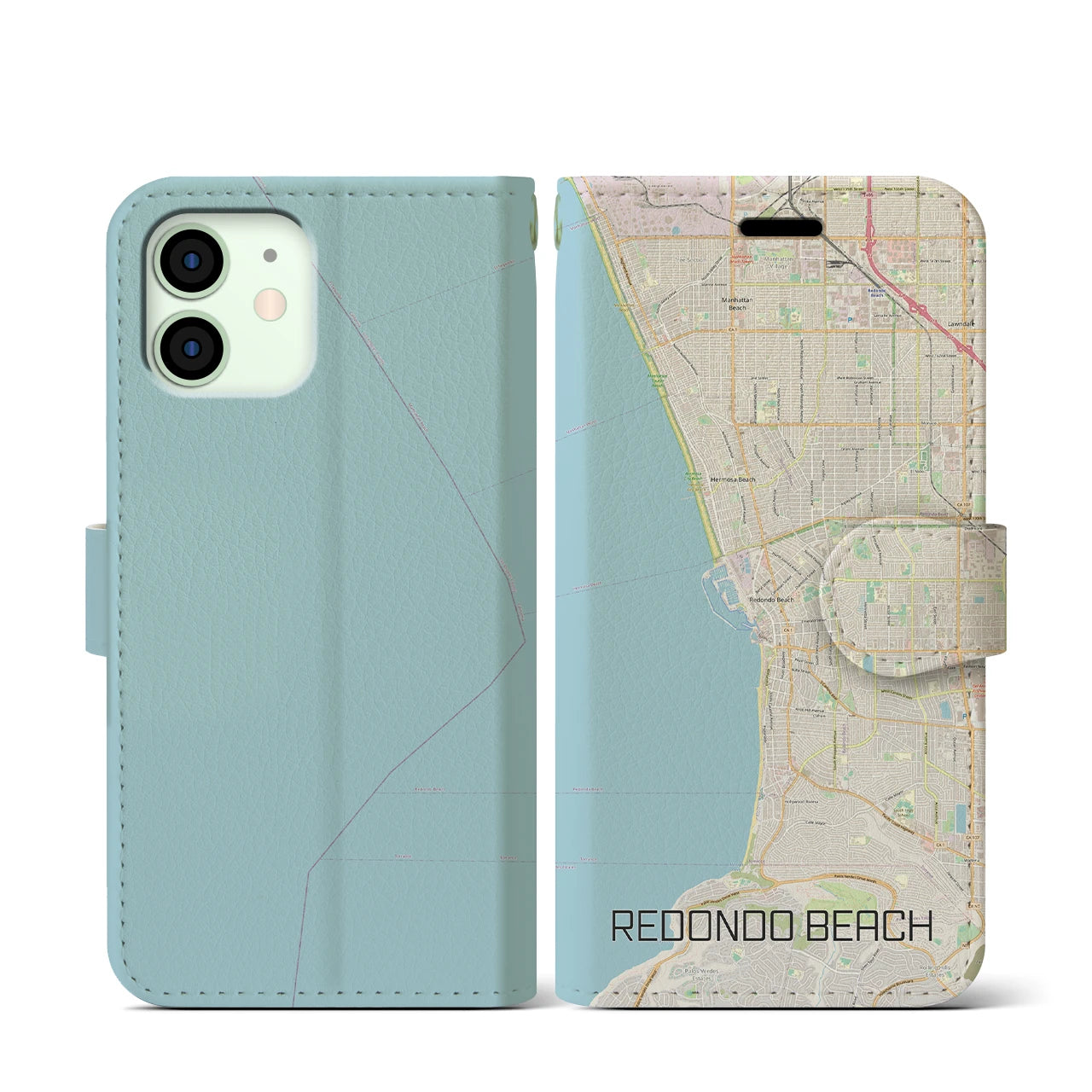 【レドンドビーチ】地図柄iPhoneケース（手帳両面タイプ・ナチュラル）iPhone 12 mini 用