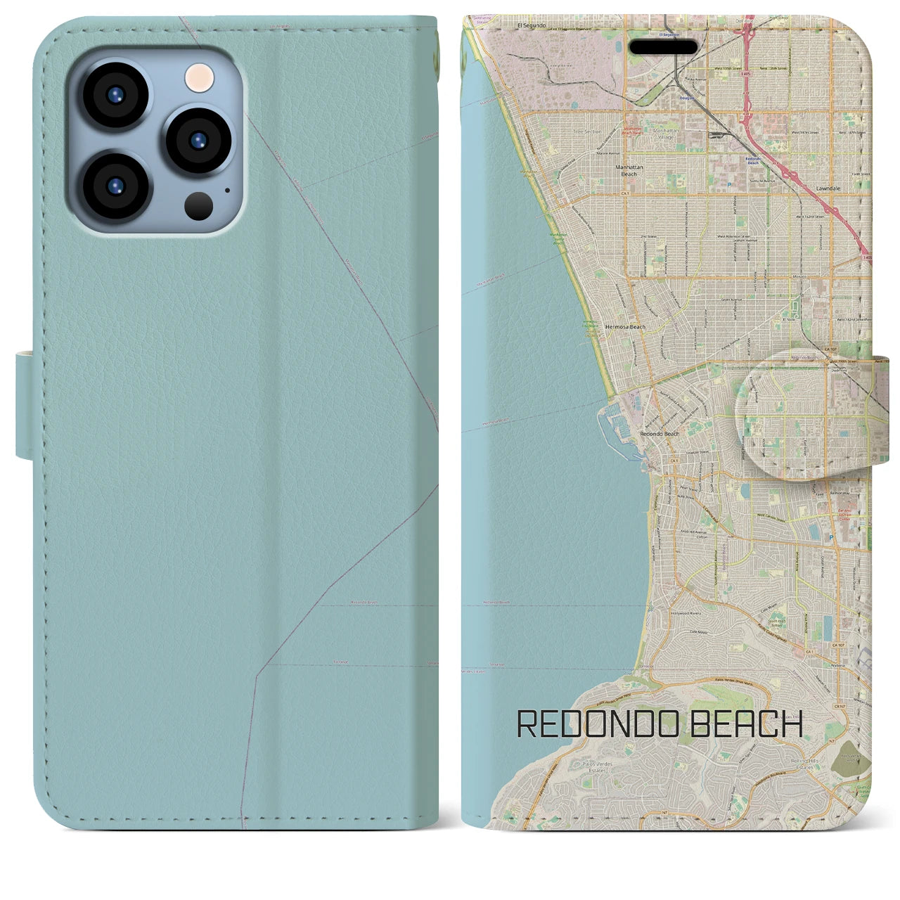 【レドンドビーチ】地図柄iPhoneケース（手帳両面タイプ・ナチュラル）iPhone 13 Pro Max 用