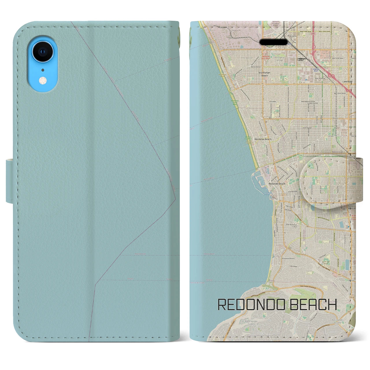 【レドンドビーチ】地図柄iPhoneケース（手帳両面タイプ・ナチュラル）iPhone XR 用