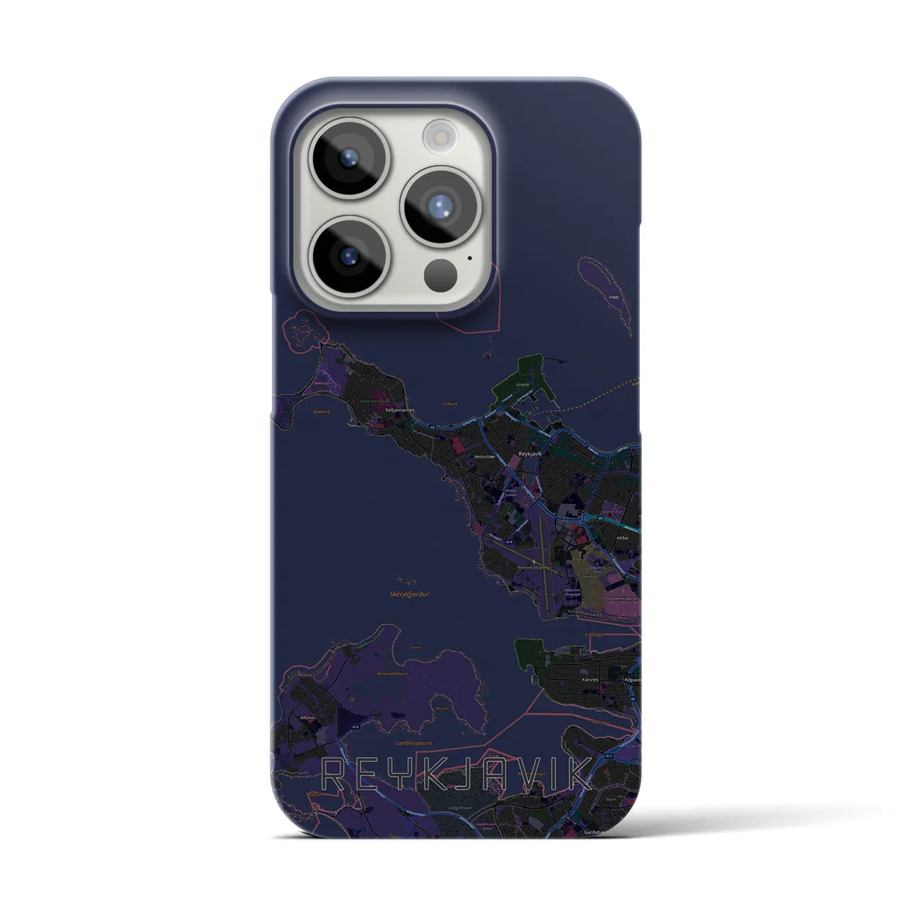 【レイキャヴィーク】地図柄iPhoneケース（バックカバータイプ・ブラック）iPhone 15 Pro 用