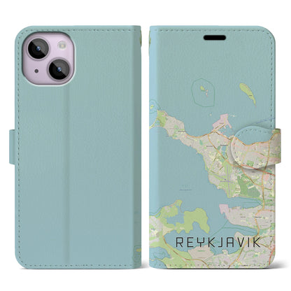 【レイキャヴィーク（アイスランド）】地図柄iPhoneケース（手帳タイプ）ナチュラル・iPhone 14 用