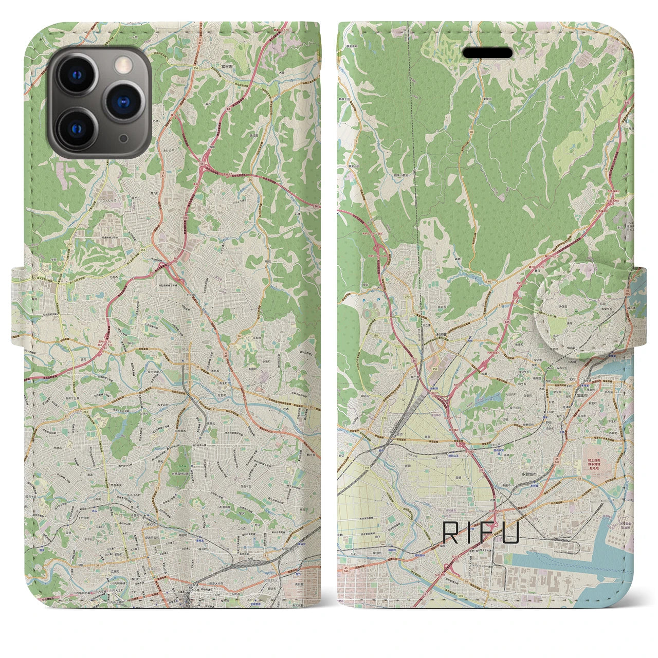 【利府】地図柄iPhoneケース（手帳両面タイプ・ナチュラル）iPhone 11 Pro Max 用