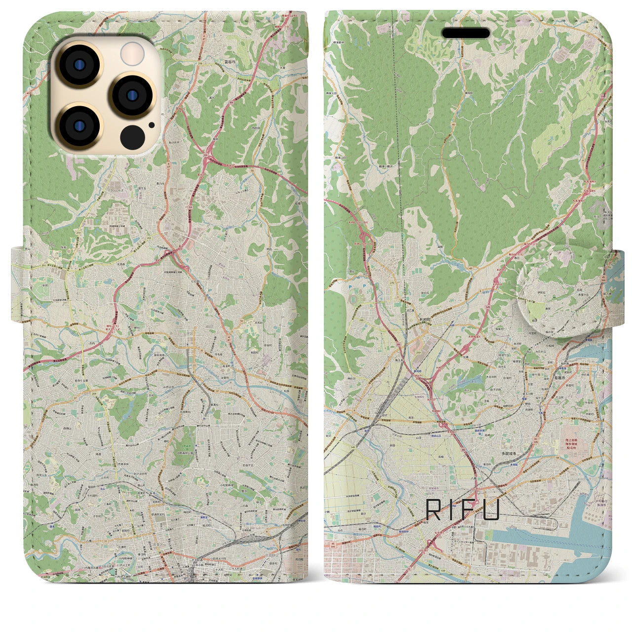 【利府】地図柄iPhoneケース（手帳両面タイプ・ナチュラル）iPhone 12 Pro Max 用
