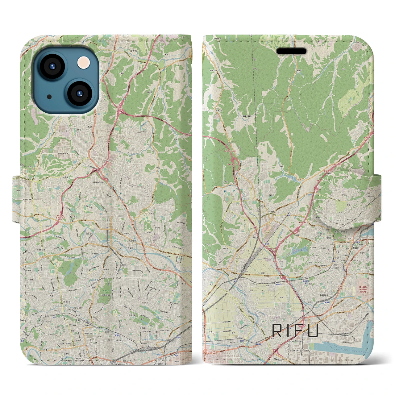 【利府】地図柄iPhoneケース（手帳両面タイプ・ナチュラル）iPhone 13 用