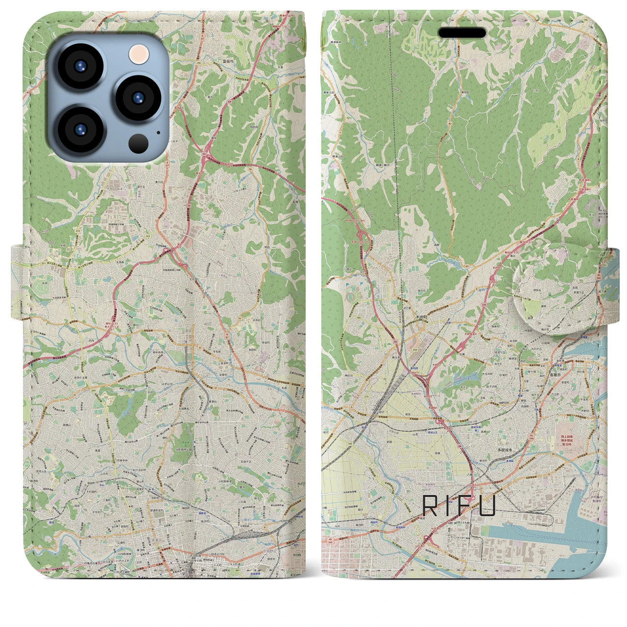 【利府】地図柄iPhoneケース（手帳両面タイプ・ナチュラル）iPhone 13 Pro Max 用