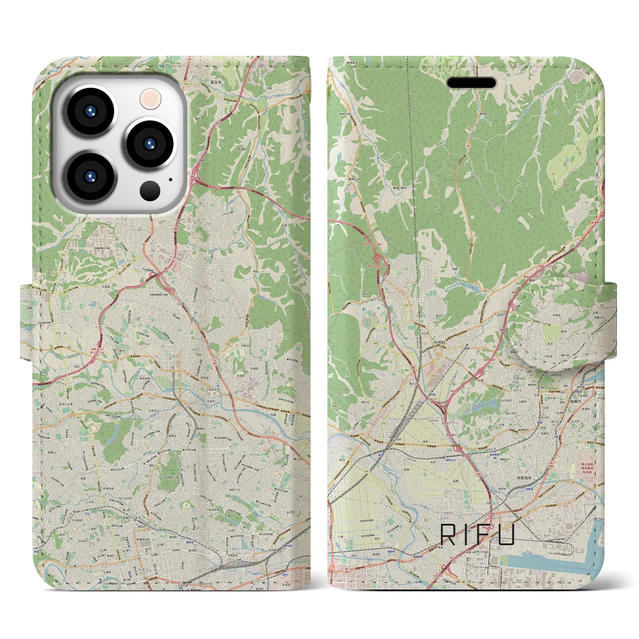 【利府】地図柄iPhoneケース（手帳両面タイプ・ナチュラル）iPhone 13 Pro 用