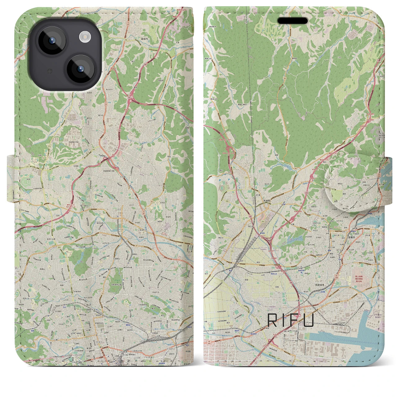 【利府】地図柄iPhoneケース（手帳両面タイプ・ナチュラル）iPhone 14 Plus 用