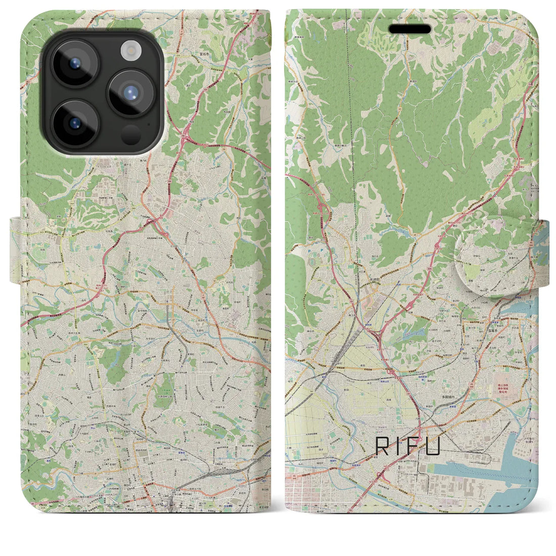 【利府】地図柄iPhoneケース（手帳両面タイプ・ナチュラル）iPhone 15 Pro Max 用