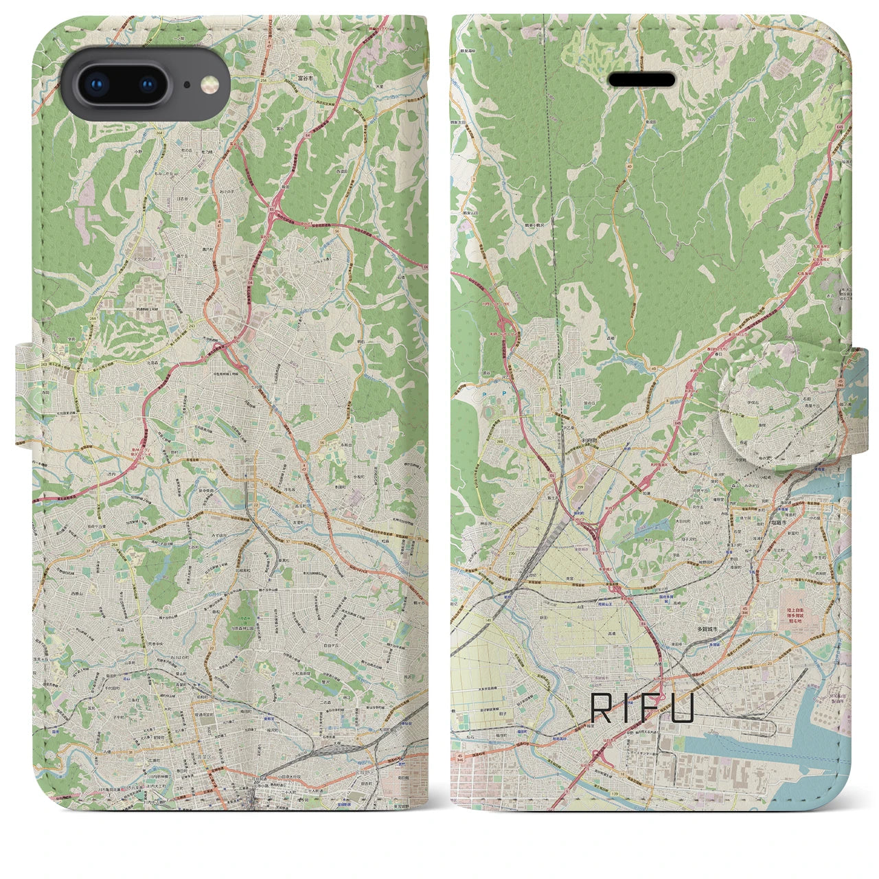 【利府】地図柄iPhoneケース（手帳両面タイプ・ナチュラル）iPhone 8Plus /7Plus / 6sPlus / 6Plus 用