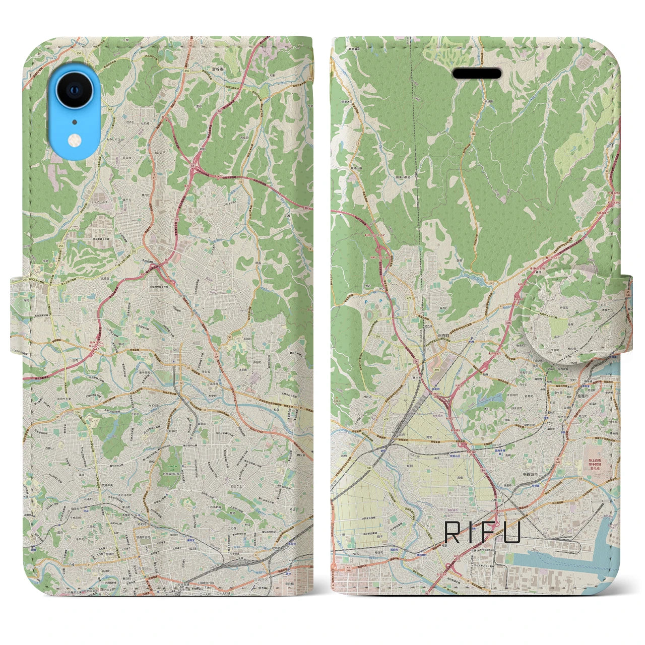【利府】地図柄iPhoneケース（手帳両面タイプ・ナチュラル）iPhone XR 用