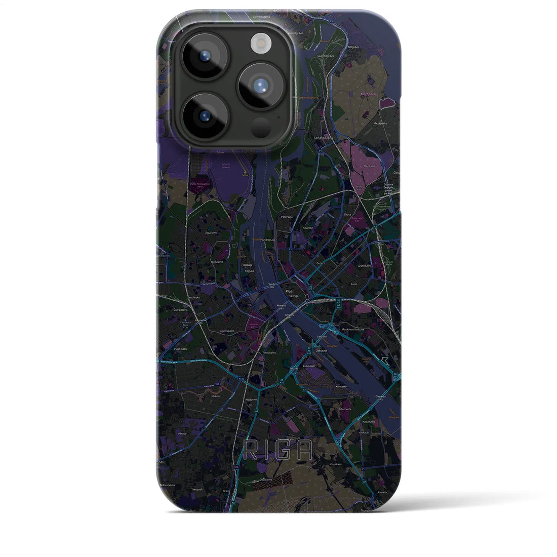 【リガ】地図柄iPhoneケース（バックカバータイプ・ブラック）iPhone 15 Pro Max 用