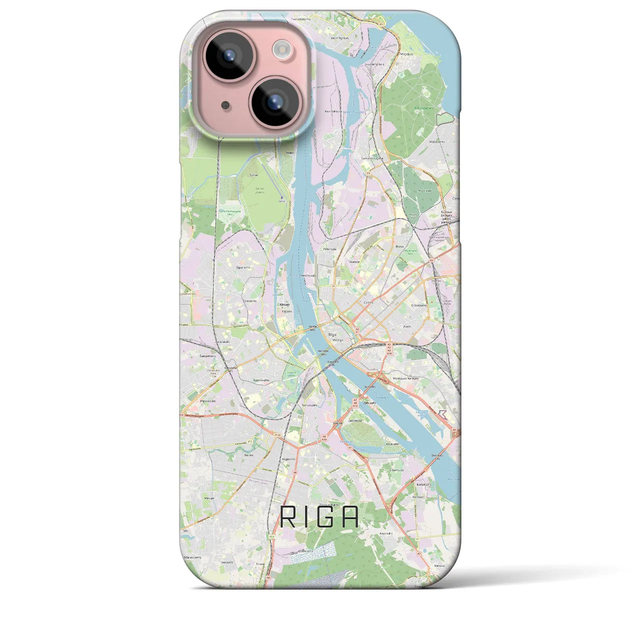 【リガ】地図柄iPhoneケース（バックカバータイプ・ナチュラル）iPhone 15 Plus 用
