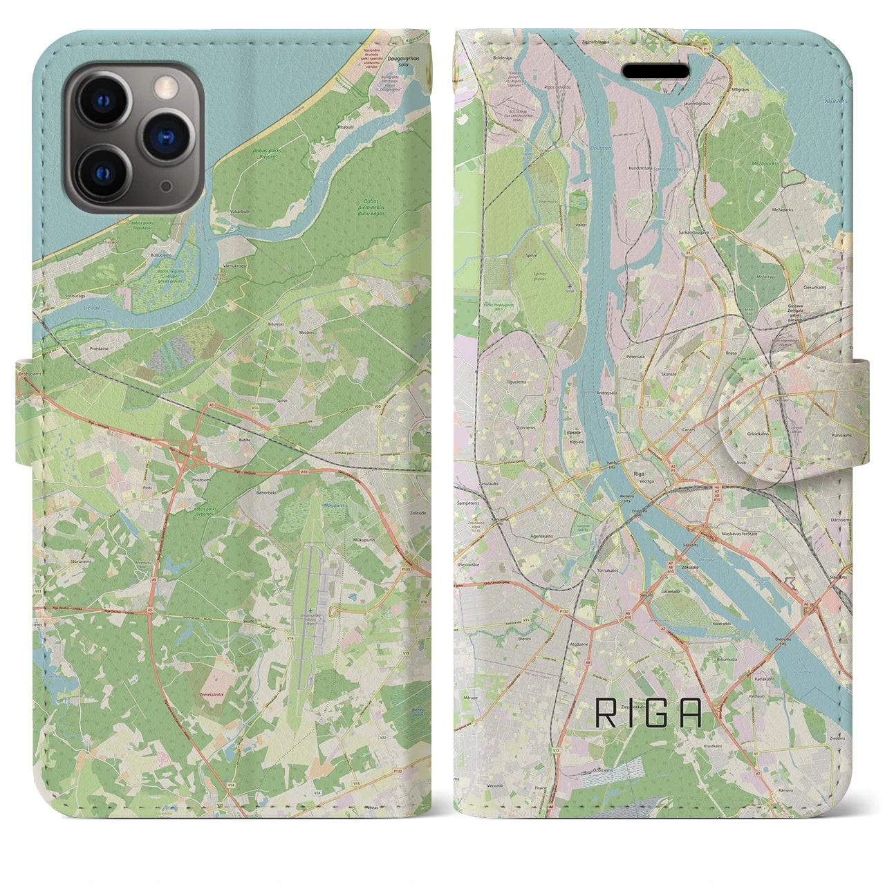 【リガ】地図柄iPhoneケース（手帳両面タイプ・ナチュラル）iPhone 11 Pro Max 用