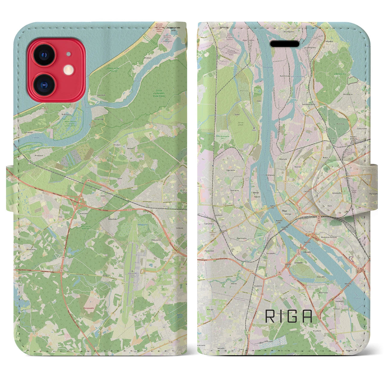 【リガ】地図柄iPhoneケース（手帳両面タイプ・ナチュラル）iPhone 11 用