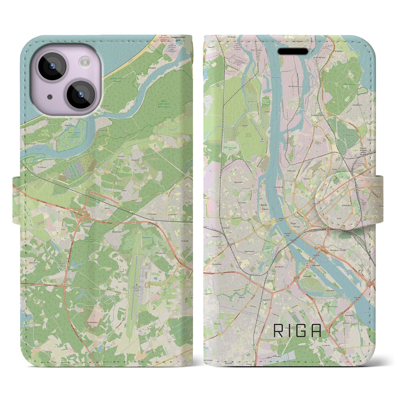 【リガ】地図柄iPhoneケース（手帳両面タイプ・ナチュラル）iPhone 14 用