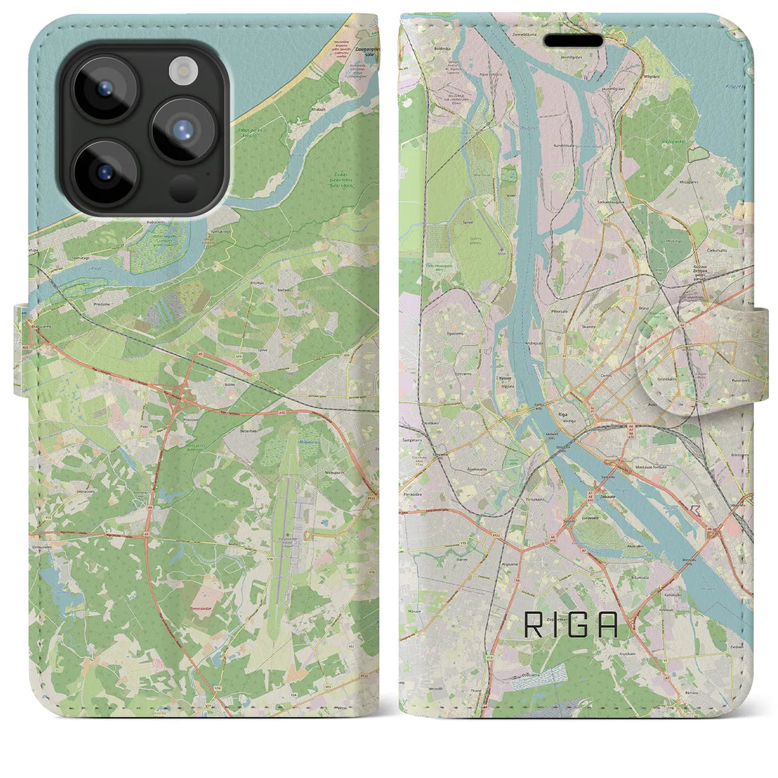 【リガ】地図柄iPhoneケース（手帳両面タイプ・ナチュラル）iPhone 15 Pro Max 用