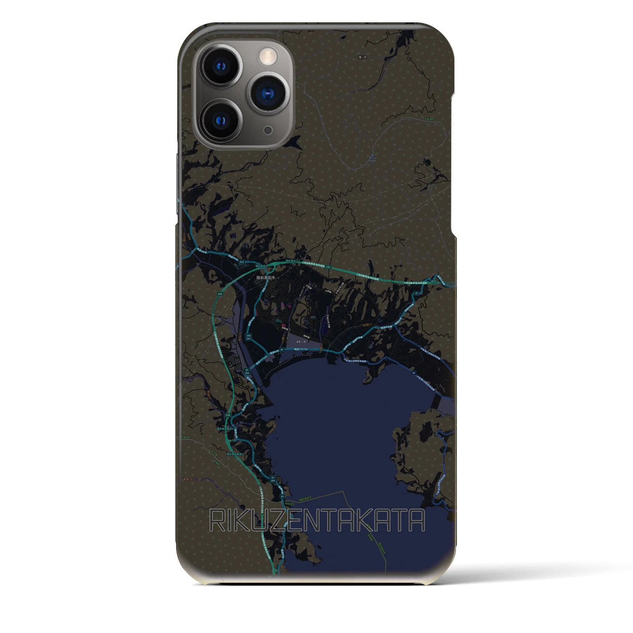 【陸前高田】地図柄iPhoneケース（バックカバータイプ・ブラック）iPhone 11 Pro Max 用