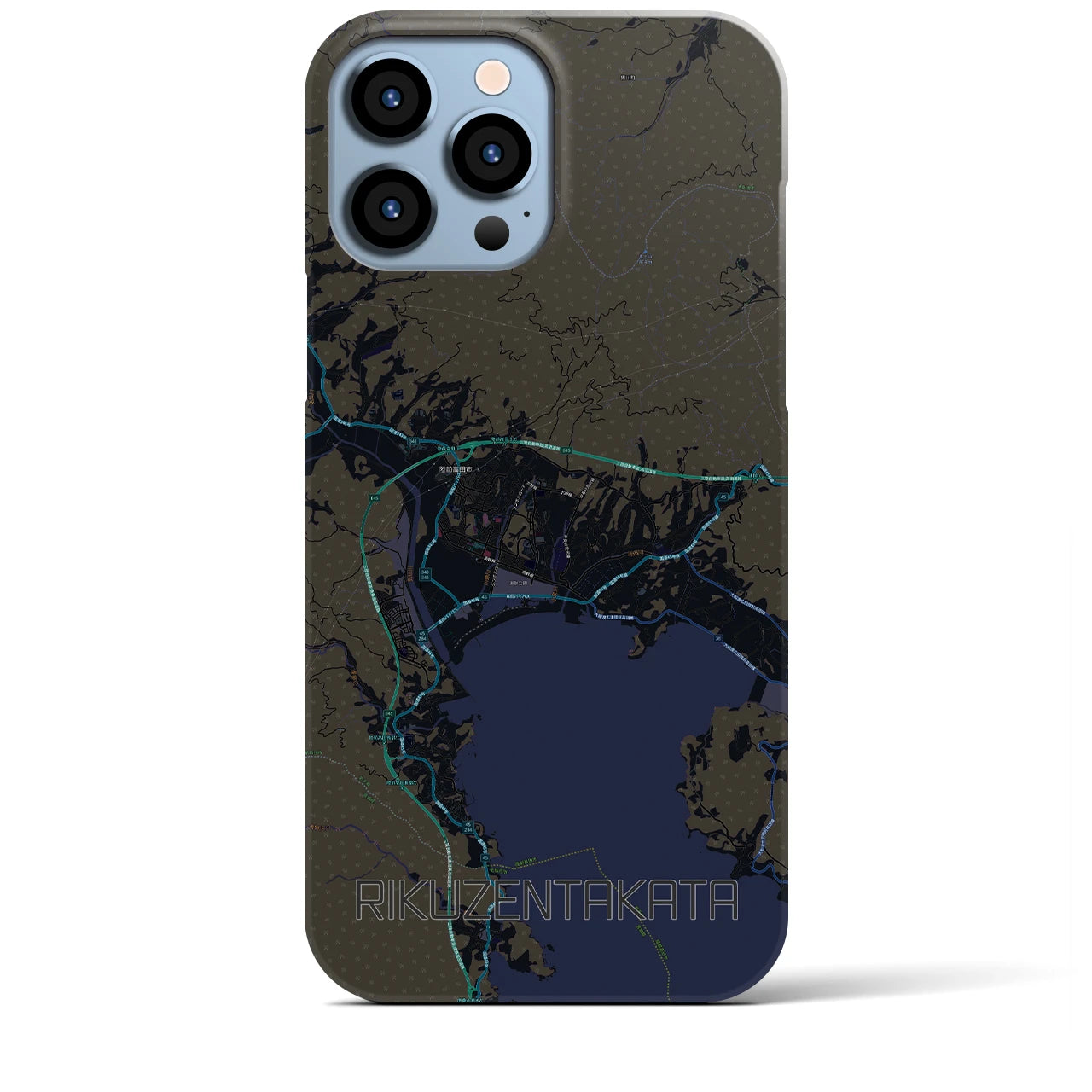 【陸前高田】地図柄iPhoneケース（バックカバータイプ・ブラック）iPhone 13 Pro Max 用