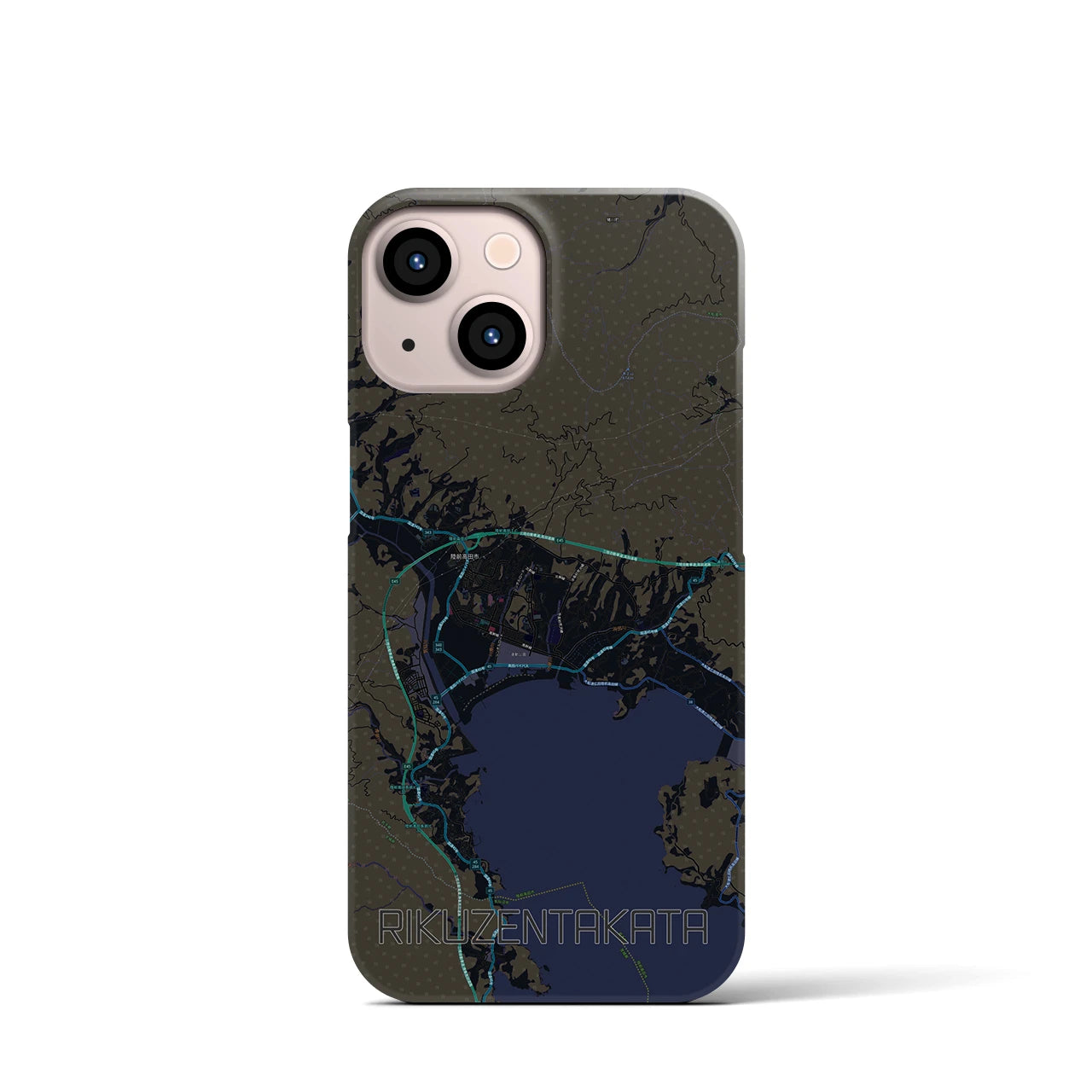 【陸前高田】地図柄iPhoneケース（バックカバータイプ・ブラック）iPhone 13 mini 用