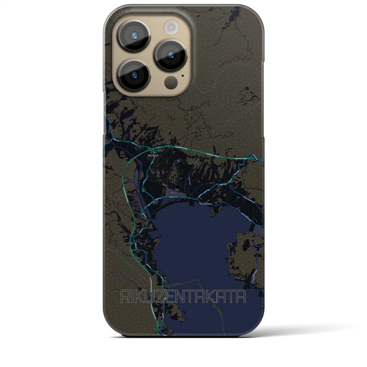 【陸前高田】地図柄iPhoneケース（バックカバータイプ・ブラック）iPhone 14 Pro Max 用