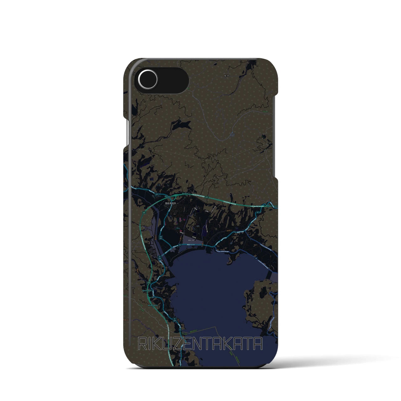【陸前高田】地図柄iPhoneケース（バックカバータイプ・ブラック）iPhone SE（第3 / 第2世代） / 8 / 7 / 6s / 6 用