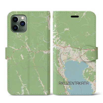 【陸前高田（岩手県）】地図柄iPhoneケース（手帳タイプ）ナチュラル・iPhone 11 Pro 用