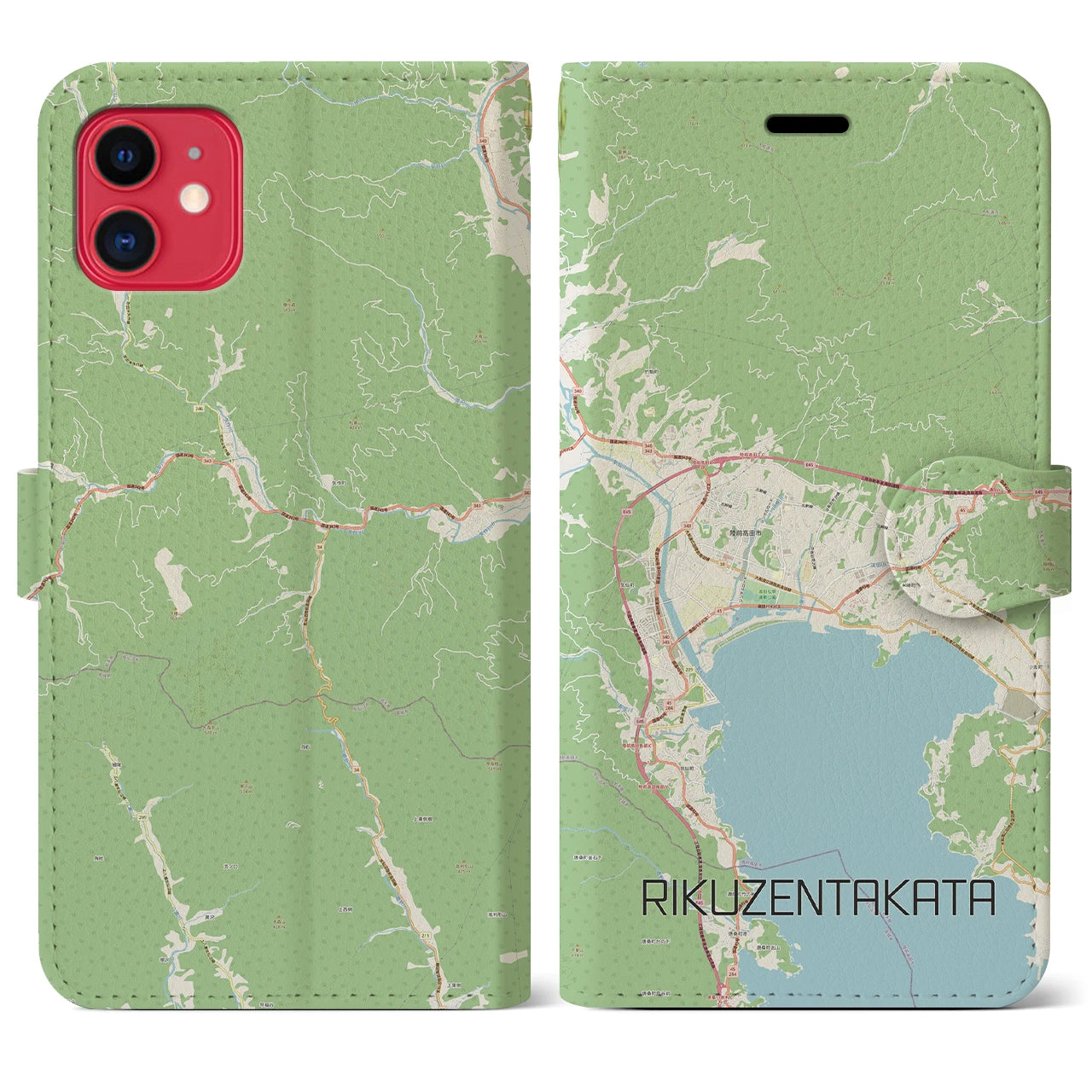 【陸前高田】地図柄iPhoneケース（手帳両面タイプ・ナチュラル）iPhone 11 用