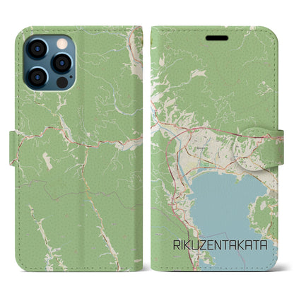 【陸前高田（岩手県）】地図柄iPhoneケース（手帳タイプ）ナチュラル・iPhone 12 / 12 Pro 用