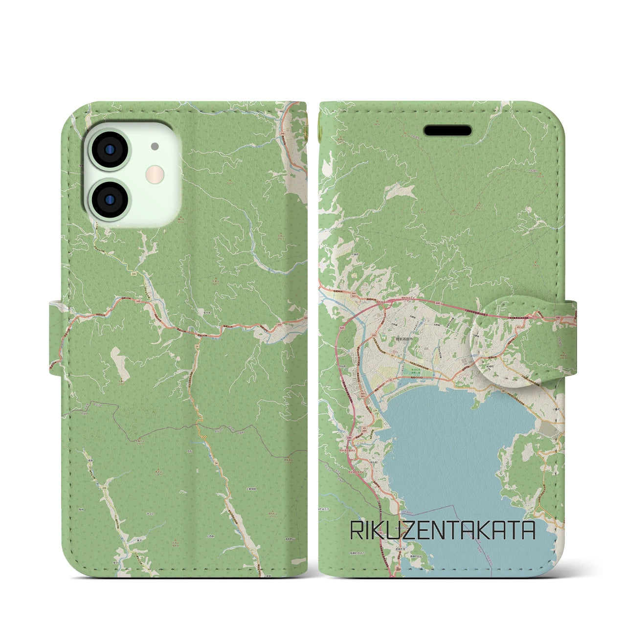 【陸前高田】地図柄iPhoneケース（手帳両面タイプ・ナチュラル）iPhone 12 mini 用