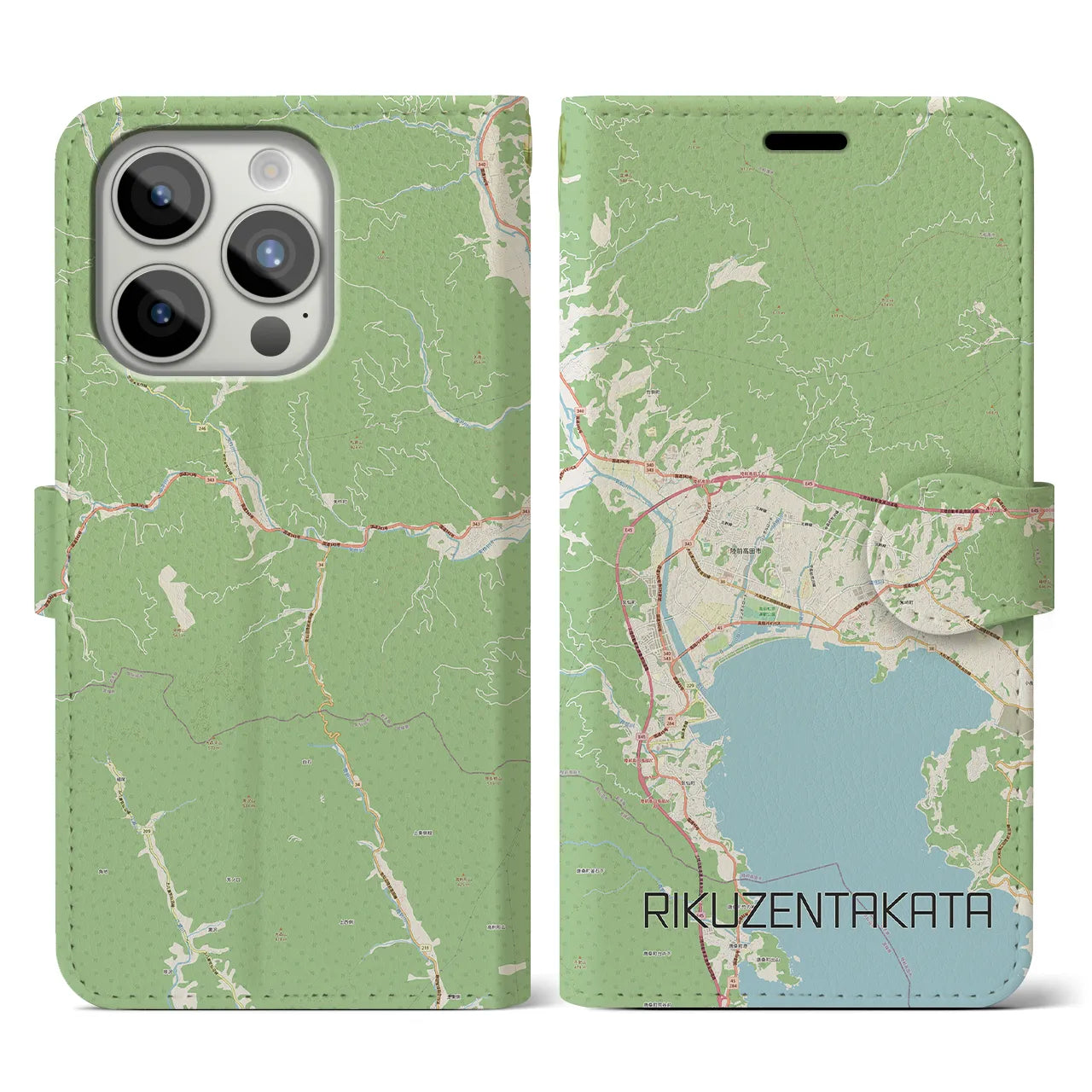 【陸前高田】地図柄iPhoneケース（手帳両面タイプ・ナチュラル）iPhone 15 Pro 用