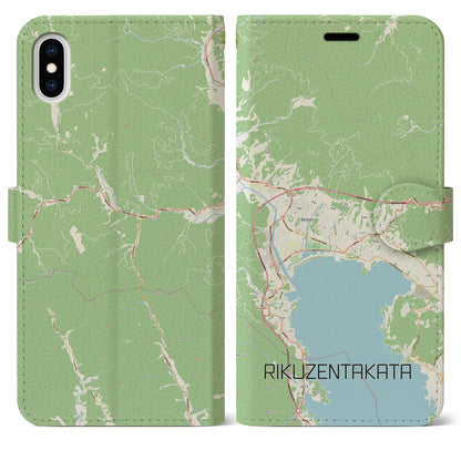 【陸前高田（岩手県）】地図柄iPhoneケース（手帳タイプ）ナチュラル・iPhone XS Max 用