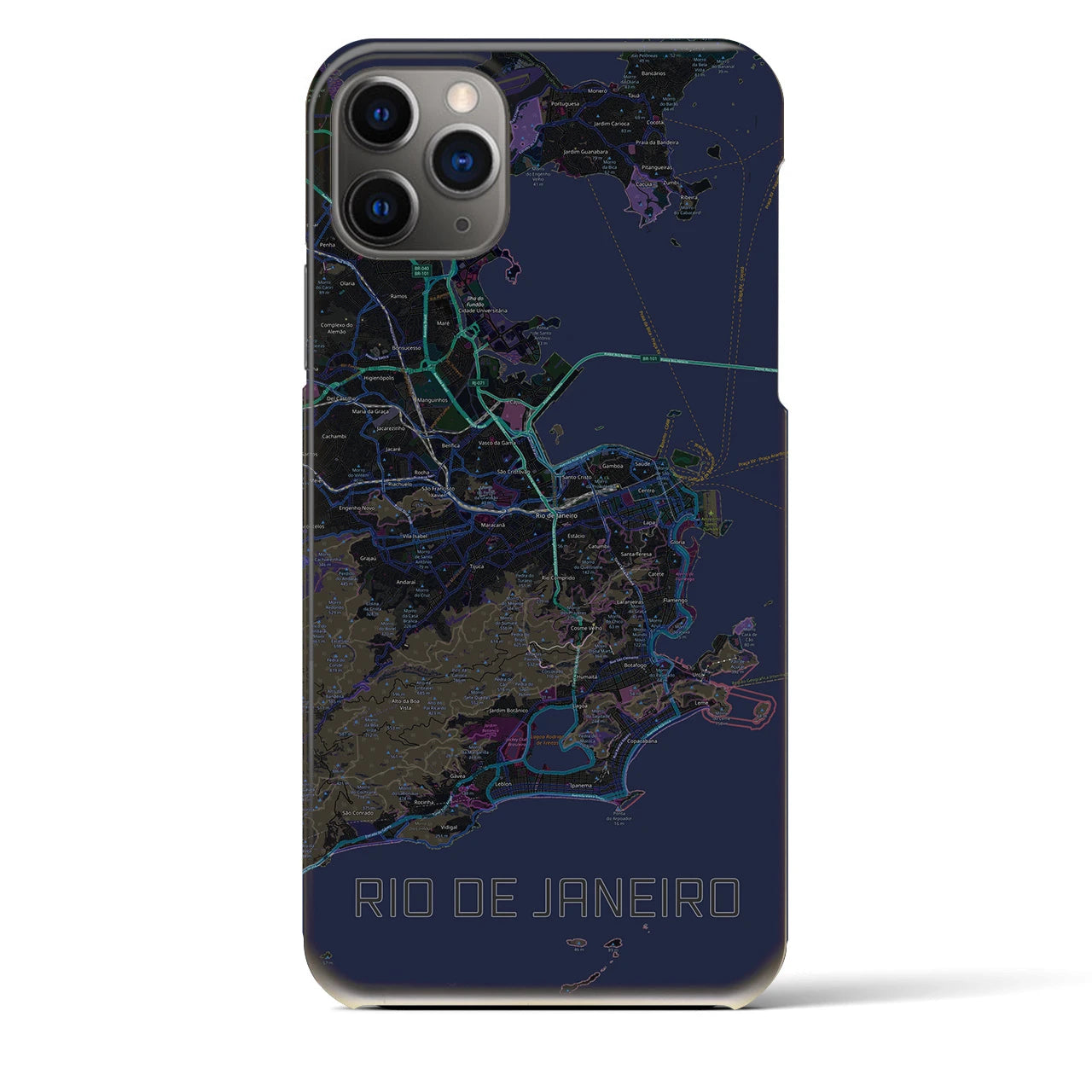 【リオデジャネイロ】地図柄iPhoneケース（バックカバータイプ・ブラック）iPhone 11 Pro Max 用