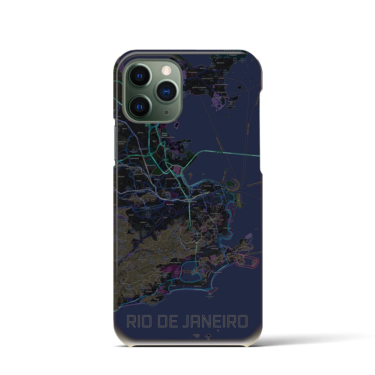 【リオデジャネイロ】地図柄iPhoneケース（バックカバータイプ・ブラック）iPhone 11 Pro 用