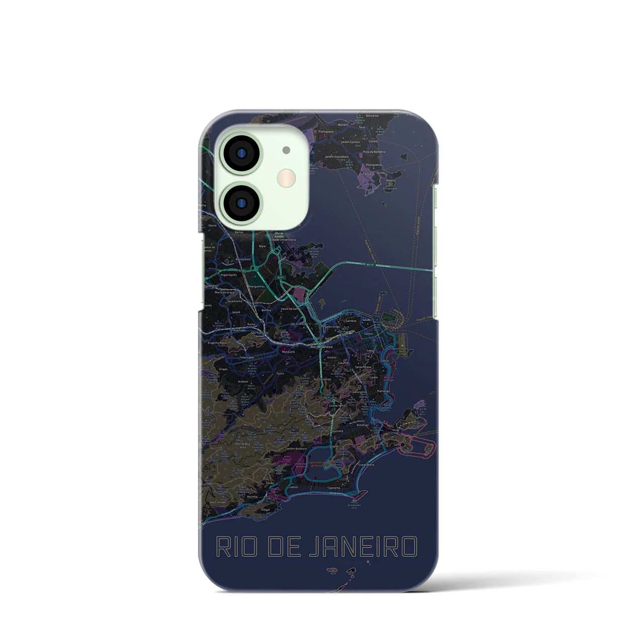 【リオデジャネイロ】地図柄iPhoneケース（バックカバータイプ・ブラック）iPhone 12 mini 用