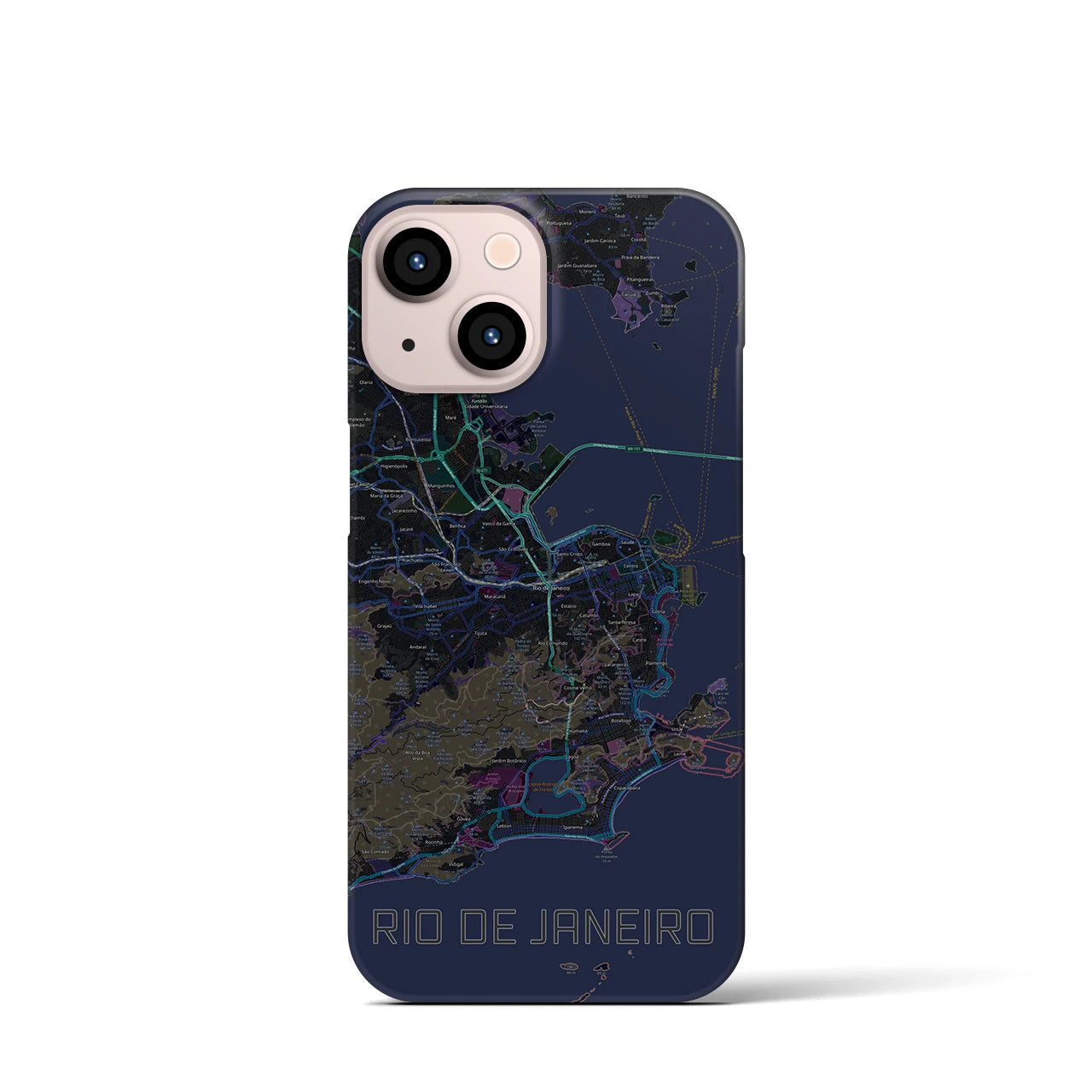 【リオデジャネイロ】地図柄iPhoneケース（バックカバータイプ・ブラック）iPhone 13 mini 用