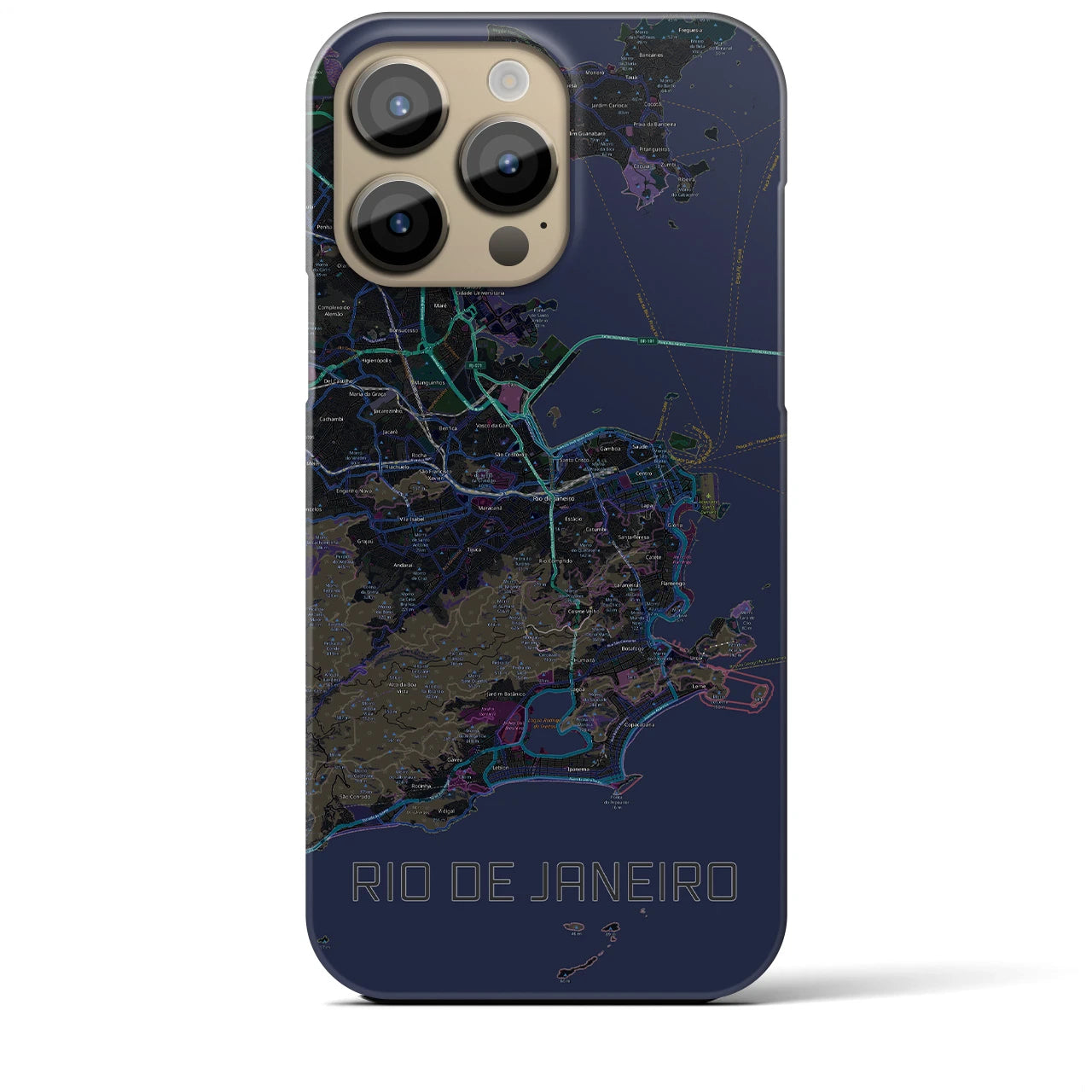 【リオデジャネイロ】地図柄iPhoneケース（バックカバータイプ・ブラック）iPhone 14 Pro Max 用