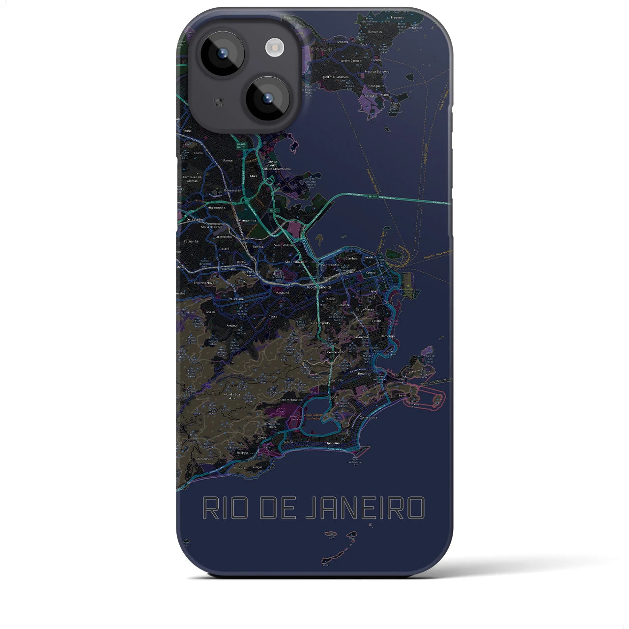 【リオデジャネイロ】地図柄iPhoneケース（バックカバータイプ・ブラック）iPhone 14 Plus 用