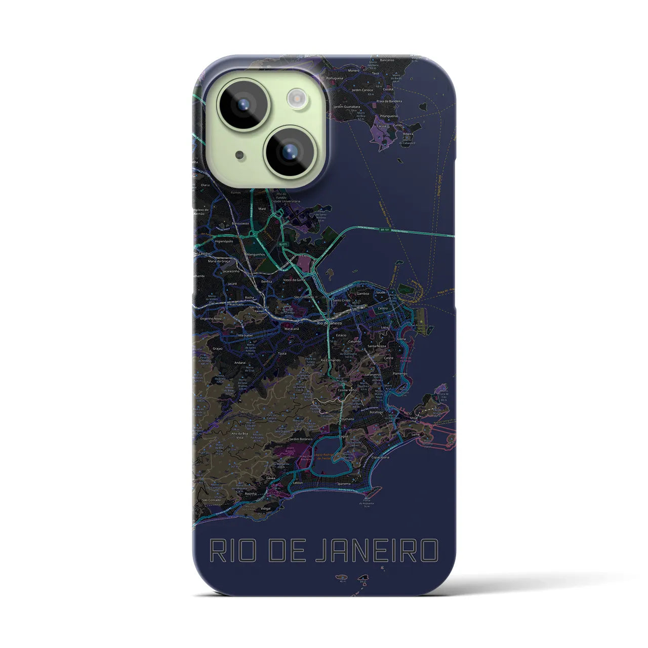 【リオデジャネイロ】地図柄iPhoneケース（バックカバータイプ・ブラック）iPhone 15 用