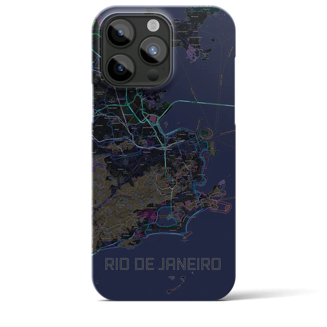 【リオデジャネイロ】地図柄iPhoneケース（バックカバータイプ・ブラック）iPhone 15 Pro Max 用