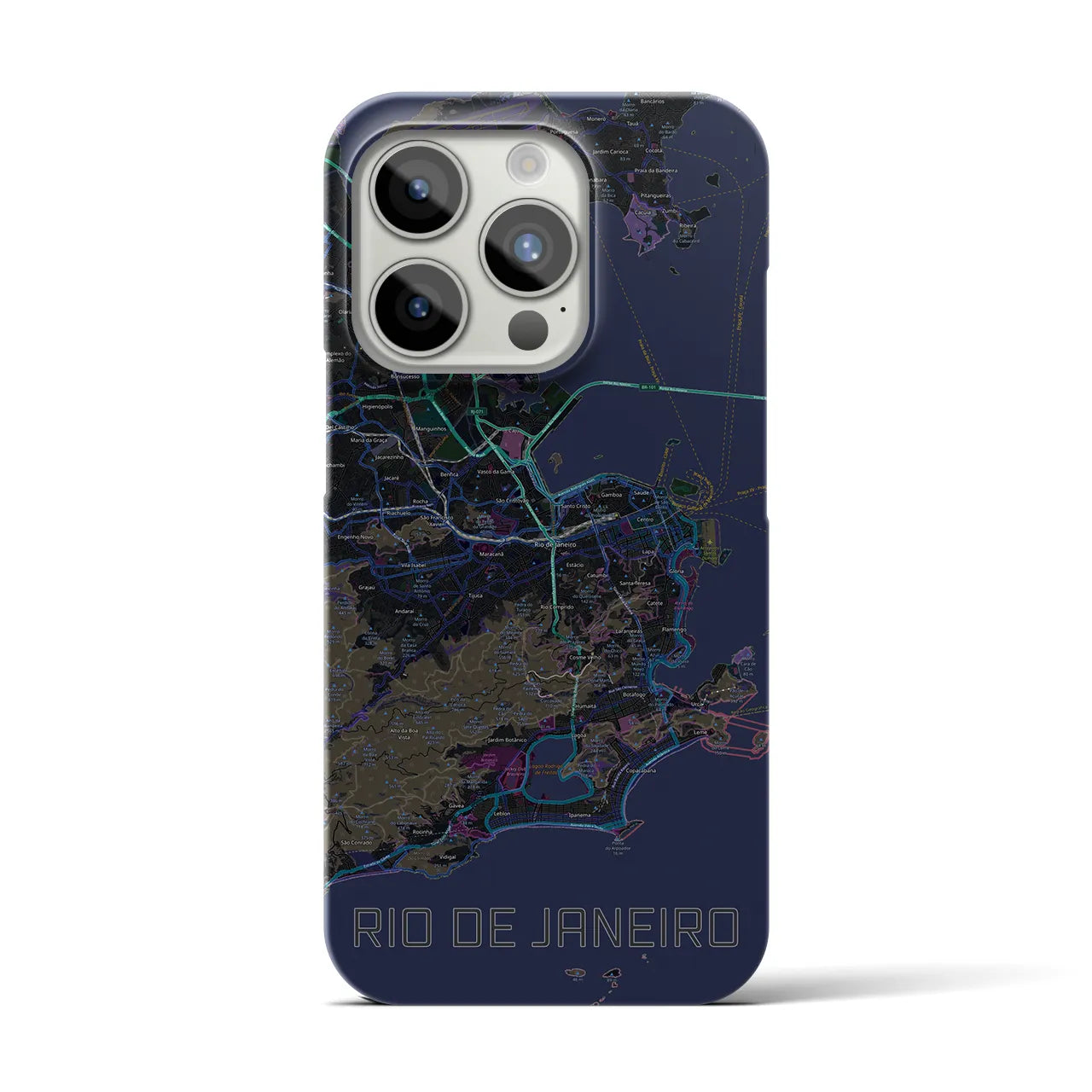【リオデジャネイロ】地図柄iPhoneケース（バックカバータイプ・ブラック）iPhone 15 Pro 用