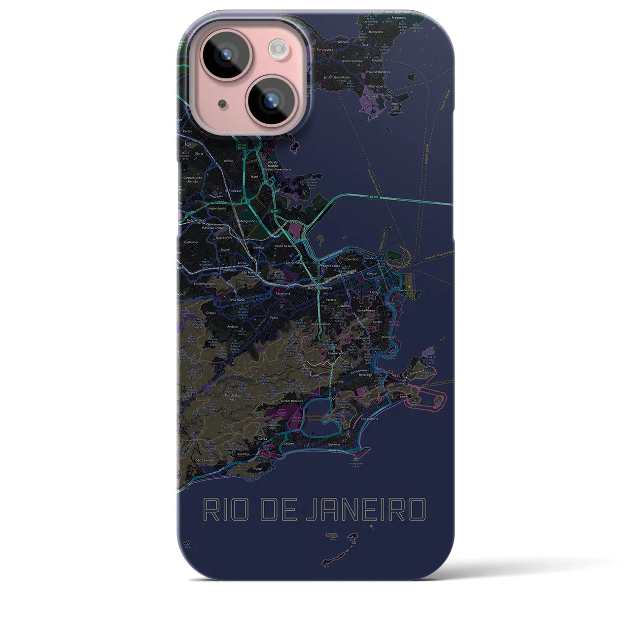 【リオデジャネイロ】地図柄iPhoneケース（バックカバータイプ・ブラック）iPhone 15 Plus 用