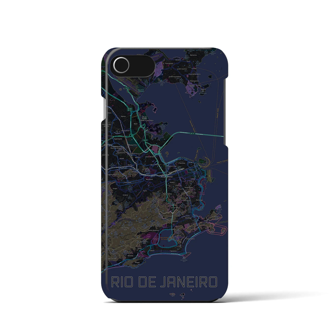 【リオデジャネイロ】地図柄iPhoneケース（バックカバータイプ・ブラック）iPhone SE（第3 / 第2世代） / 8 / 7 / 6s / 6 用