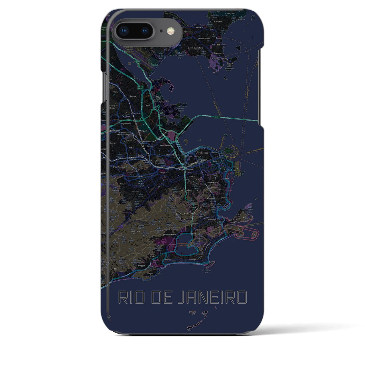【リオデジャネイロ】地図柄iPhoneケース（バックカバータイプ・ブラック）iPhone 8Plus /7Plus / 6sPlus / 6Plus 用