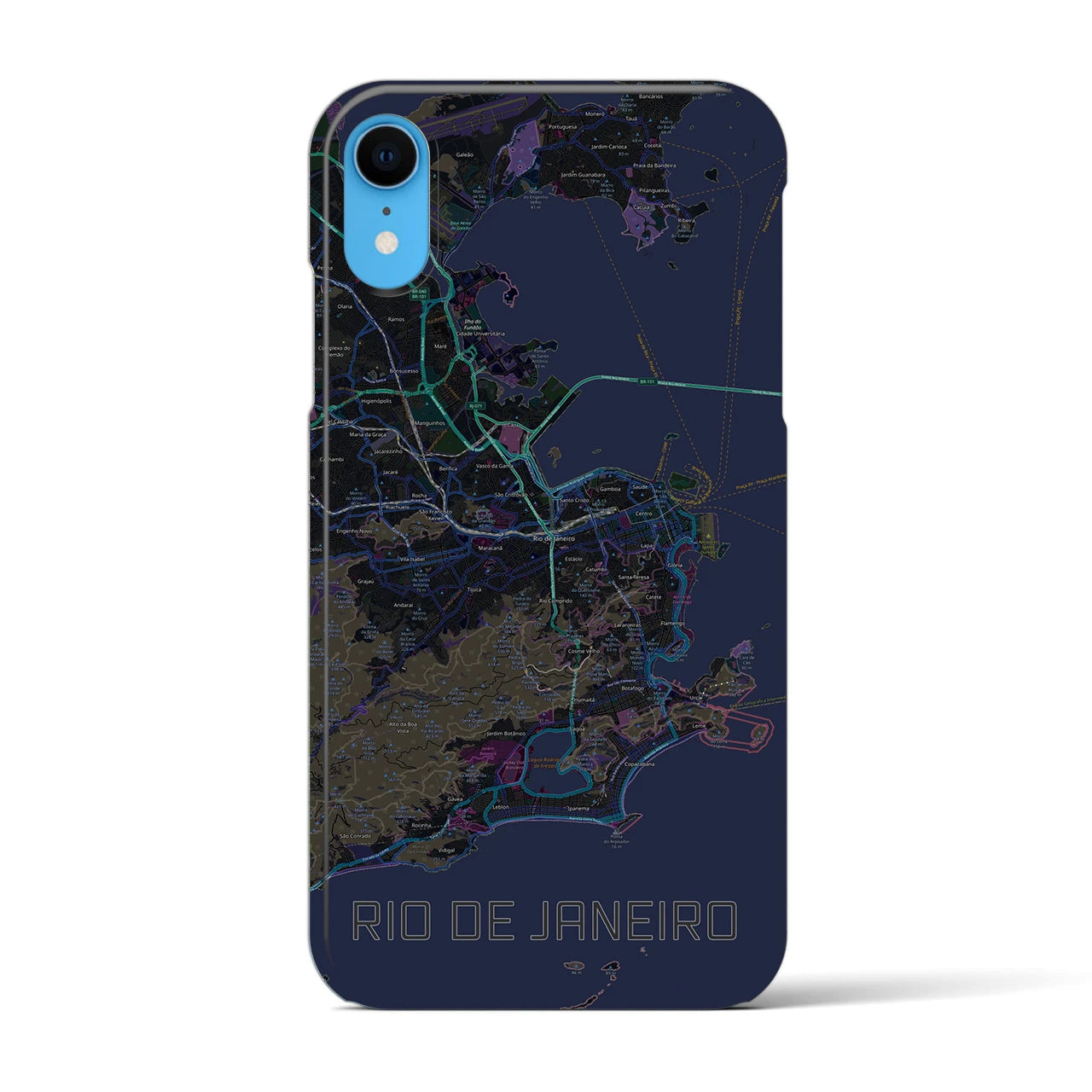 【リオデジャネイロ】地図柄iPhoneケース（バックカバータイプ・ブラック）iPhone XR 用