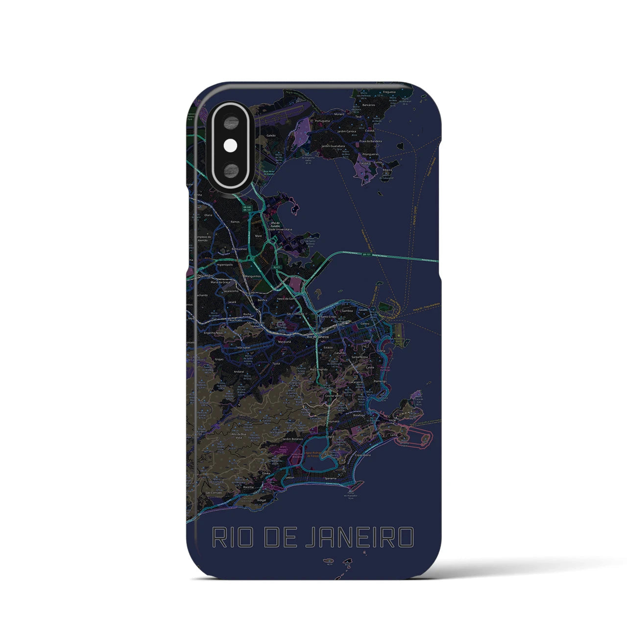 【リオデジャネイロ】地図柄iPhoneケース（バックカバータイプ・ブラック）iPhone XS / X 用