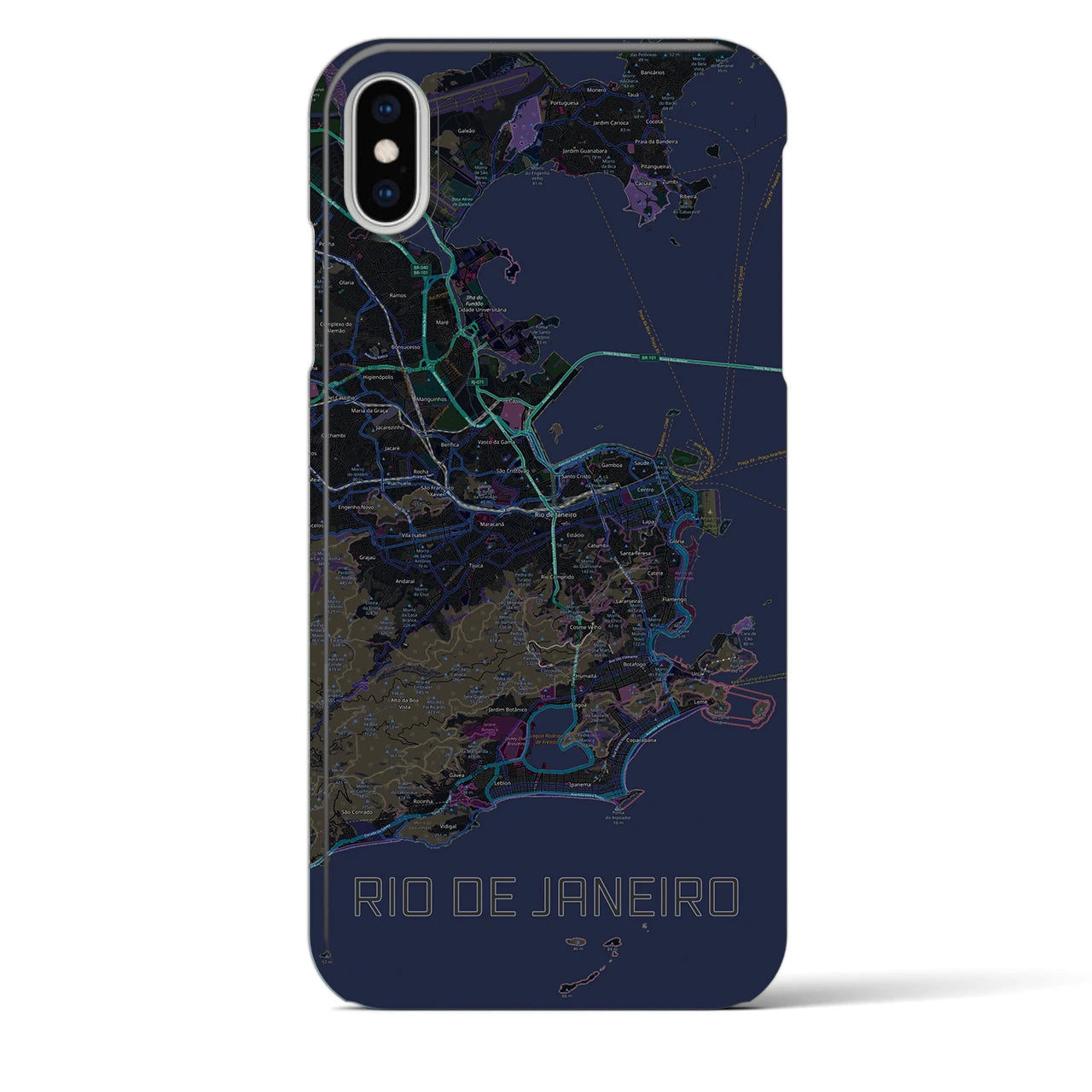 【リオデジャネイロ】地図柄iPhoneケース（バックカバータイプ・ブラック）iPhone XS Max 用