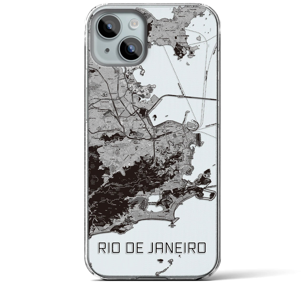 【リオデジャネイロ】地図柄iPhoneケース（クリアタイプ・モノトーン）iPhone 15 Plus 用